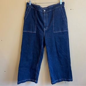 J. Crew Mercantile Dark Wash Wide Leg Cropped Denim, size 33